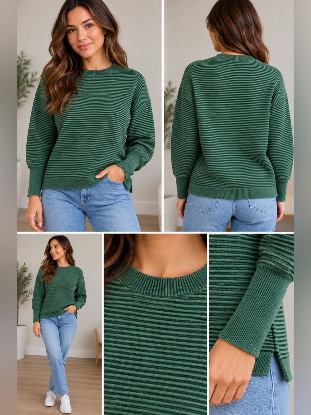 Zeagoo- Green Ribbed Women’s Sweater- size small